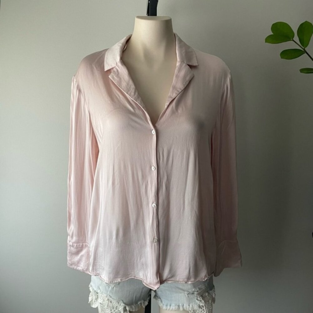 MNG Silky 100% Viscose Button Down Blouse Drapey Pink Size 10 Medium Large - Picture 1 of 9